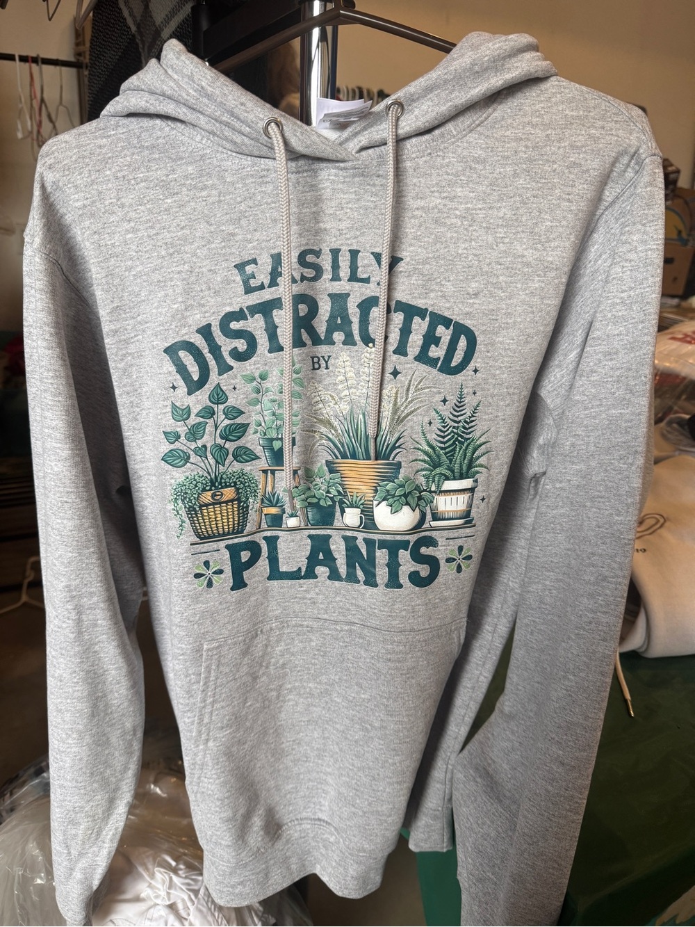 TC Gray Sweatshirt Hoodie with Green Plant Graphic